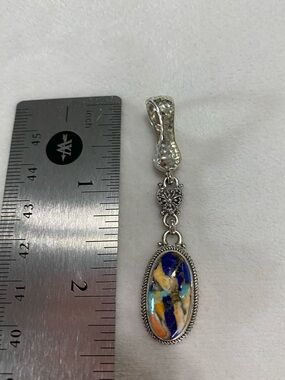 Sarda pendant with turquoise and spiny oyster, magnetic enhancer bale